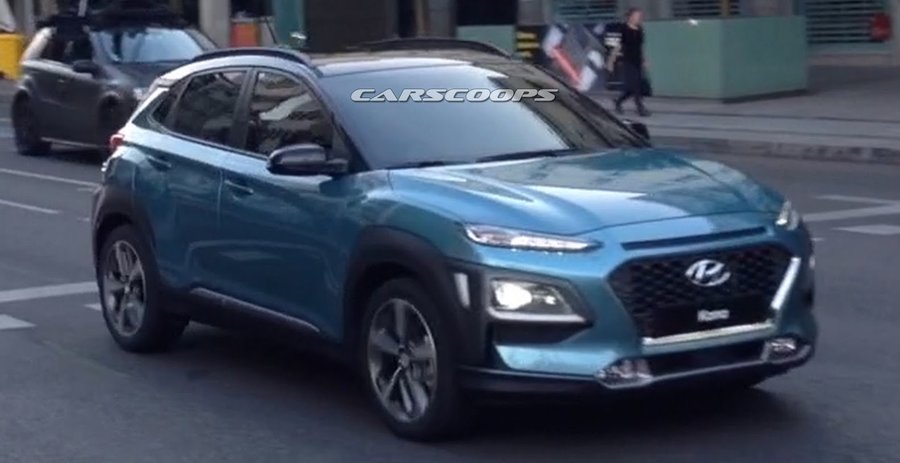 Metallic Blue Hyundai Kona SUV spied during TVC shoot in Spain