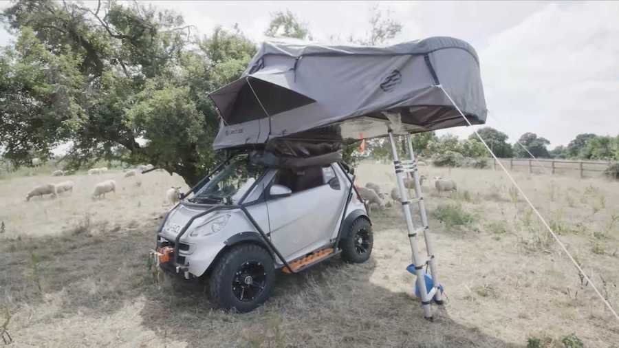 Smart Car Gets Overlanding Conversion With Roof Tent, Stove, And Sink