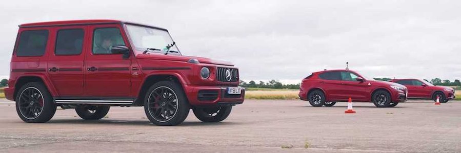 AMG G63 Faces Stelvio QV, F-Pace SVR In Red SUV Drag Race