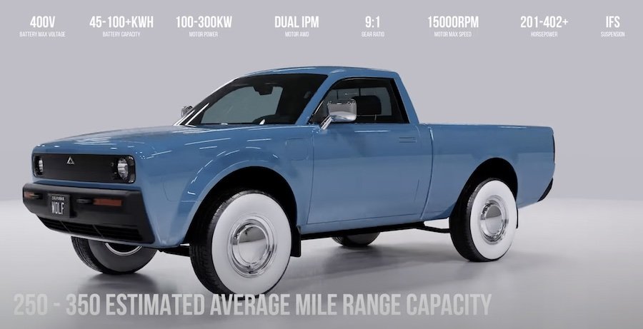Alpha Motors shows the Wolf EV pickup in entry-level RWD form