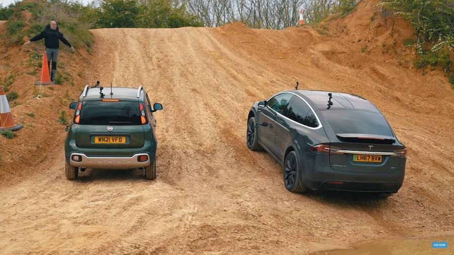 Off-Road Battle: Tesla Model X Versus Fiat Panda Cross