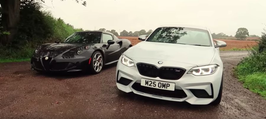 Watch Alfa Romeo 4C Fight BMW M2 Competition In Wet Drag Race